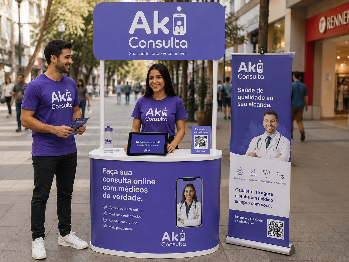 Time Aki Consulta atendendo no quiosque de rua